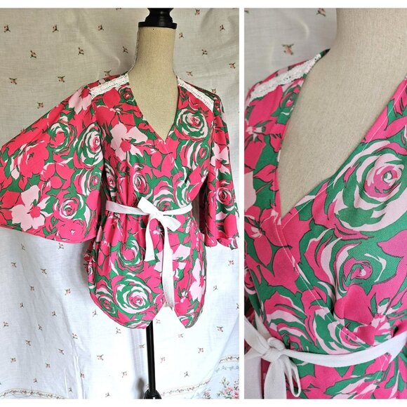 Size S-M Bell Sleeve Wrap Blouse Pink NWT - Picture 1 of 11